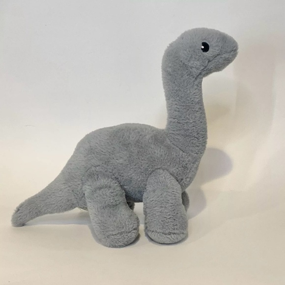Baby Dinosaur Brontosaurus Plush Rattle Toy Gray Embroidered Eyes KellyToy 12” - Picture 4 of 9